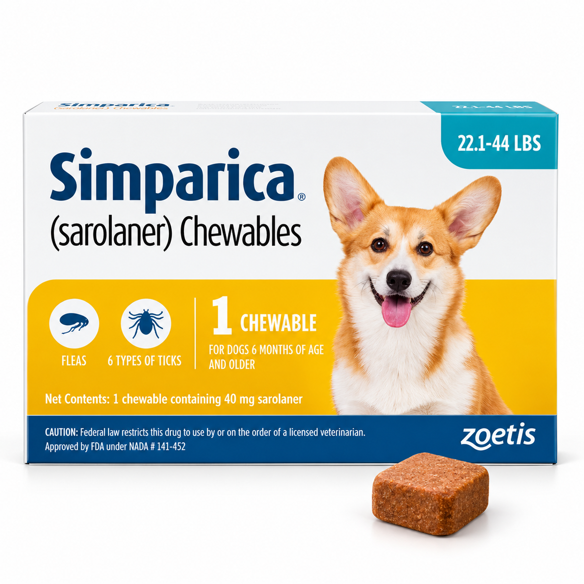 Simparica (Sarolaner) 40mg for Dogs 10–20kg – 1 Chewable Tablet