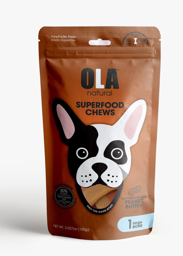 Ola Natural Peanut Butter Dog Treats 1 Large Bone 100gm - PetYard