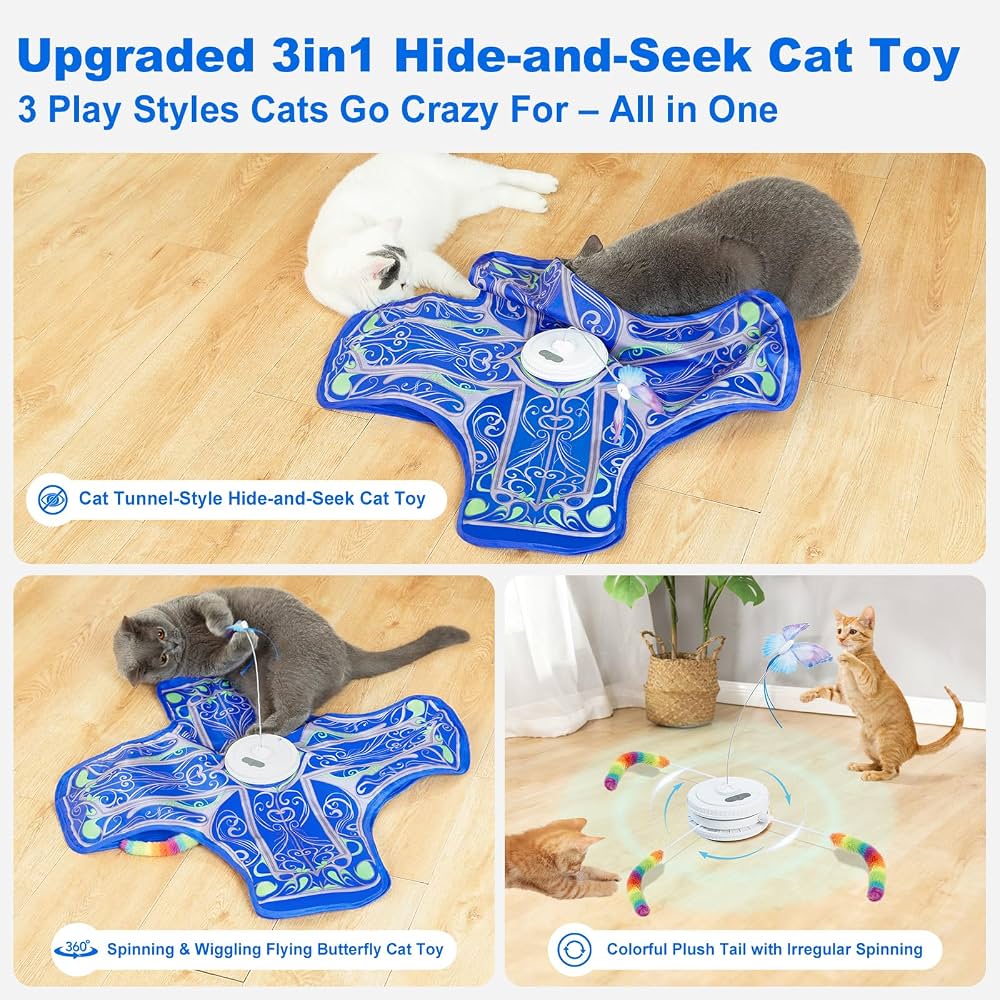Interactive Cat Toy Rechargeable Touch Activated Hide and Seek Kitten Toy with Fluttering