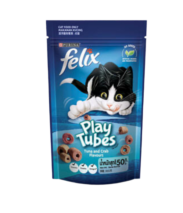 FELIX® Play Tubes Tuna & Crab Flavours Dry Cat Treats - 50G