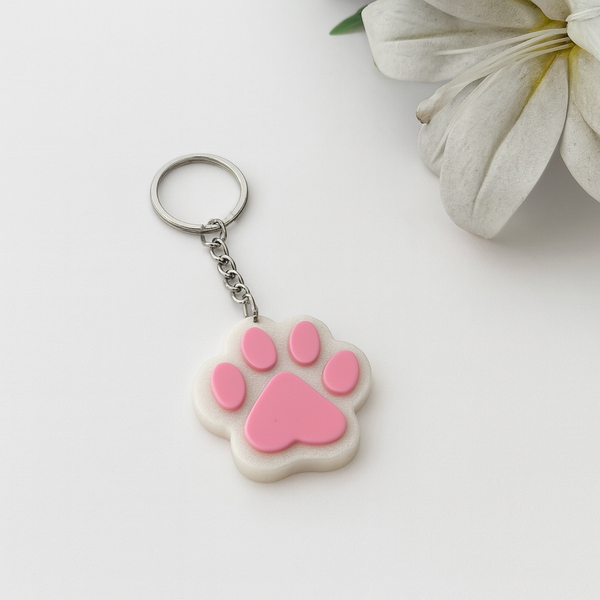 Pink & White Paw Keychain – Stylish Accessory for Pet Parents