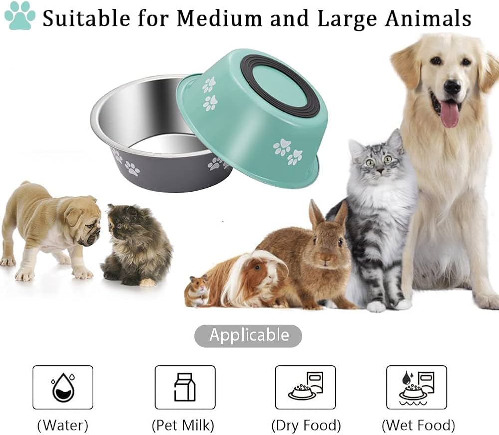 2 Pack Stainless Steel Dog Bowls Dog Food & Water Bowls with Non Slip Bottom, Metal Pet Feeding Bowls for Medium & Large Dogs 1560ml