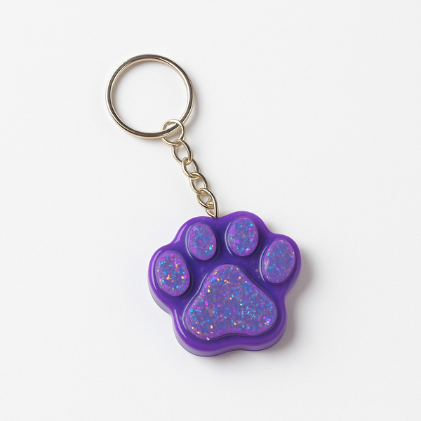 Purple Glitter Paw Keychain – Stylish Accessory for Pet Parents