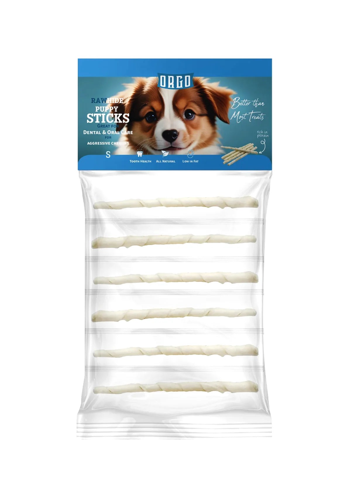 Orgo Rawhide Sticks For Dog Puppy Dental Oral Care 6 PC
