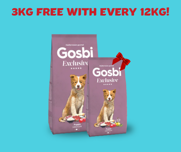 Gosbi Exclusive Puppy Chicken & Rice Medium Dogs 12KG + Free 3KG Pack 🎁