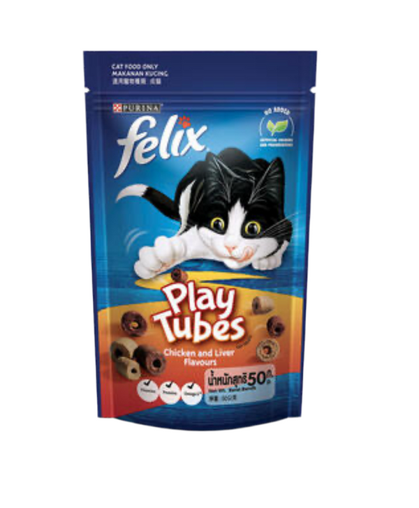 FELIX® Play Tubes Chicken & Liver Flavours Dry Cat Treats - 50G