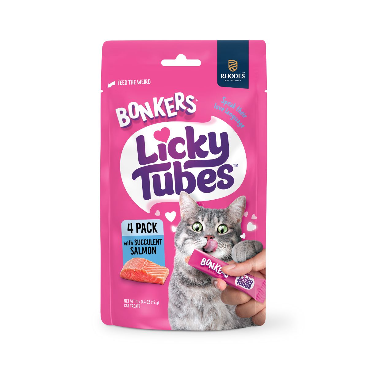 Bonkers Licky Tubes Grain-Free Wet Salmon Flavored Lickable Cat Treats, 4 tubes
