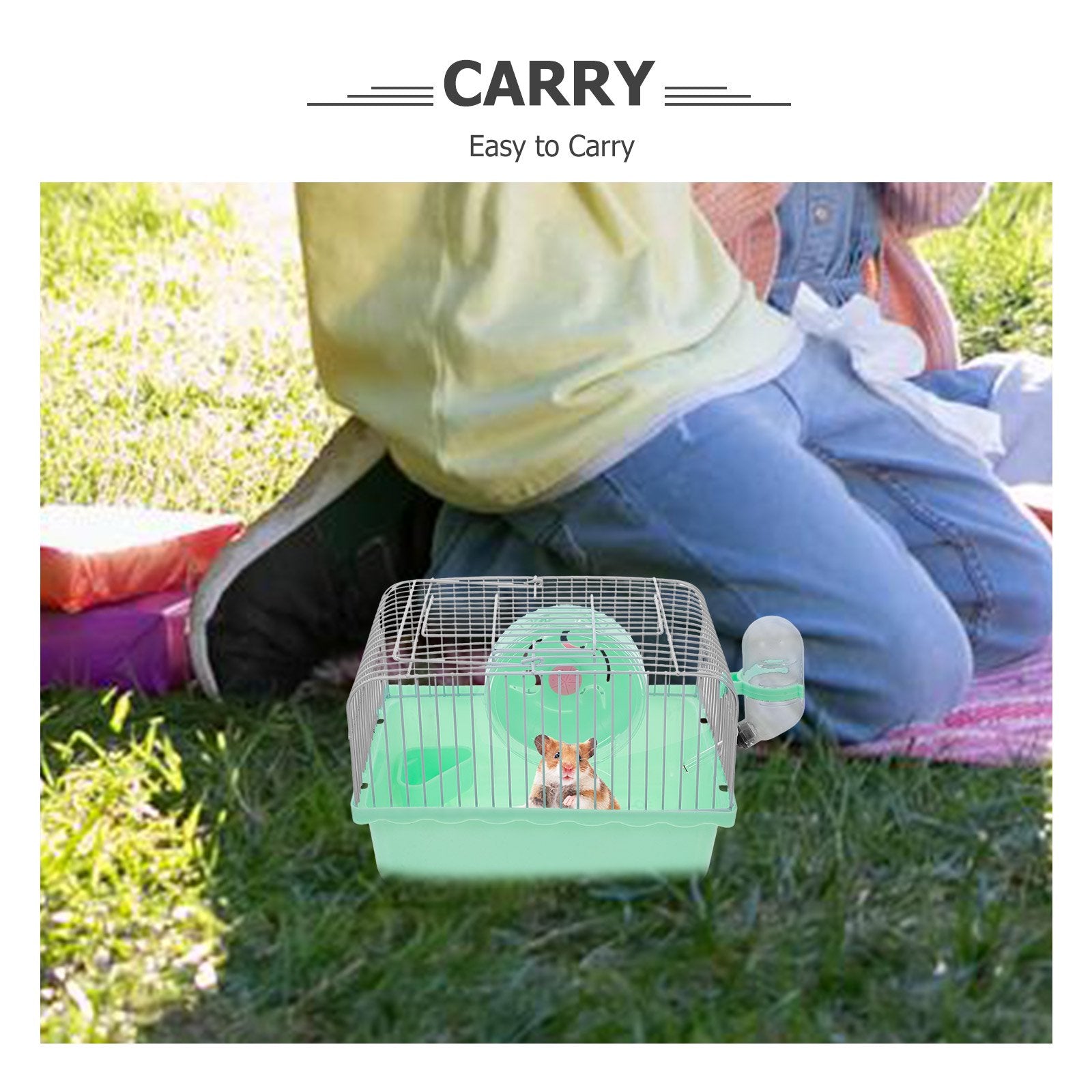 Green Portable Cage for Small Animals, suitable for Hamsters and Chinchillas
