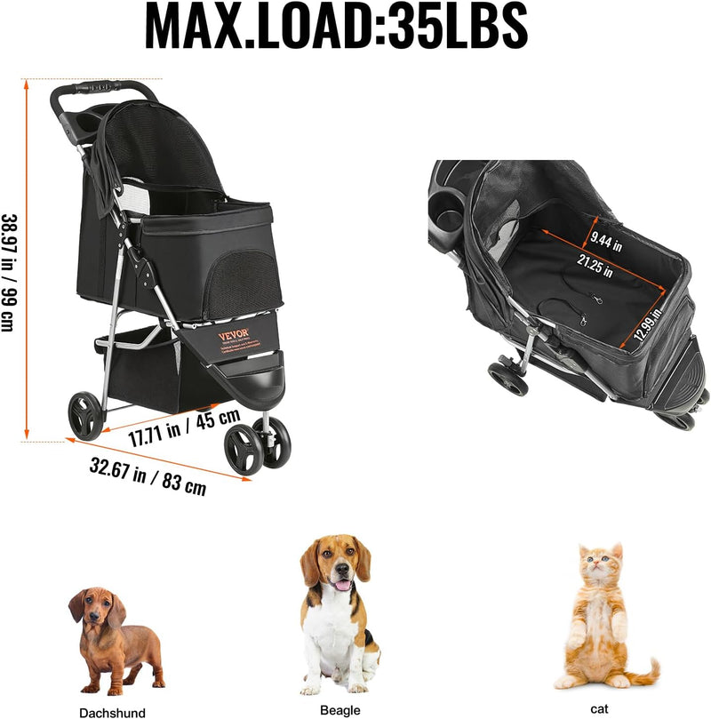 Casual Pet Stroller with a Removable Cup Holder with Weight Capacity 15KG