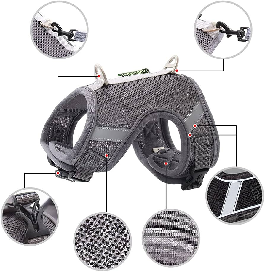 Adjustable Breathable Dog & Cat Harness with Leash M – Brown | No-Pull Reflective Pet Harness