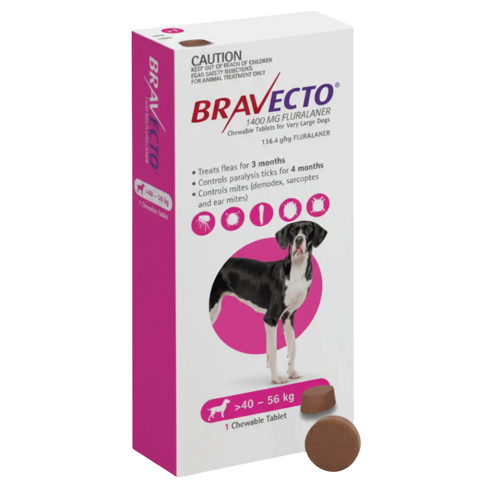 Bravecto MSD 40-56Kg Adult Dog Flea & Tick Treatment - 1 Tablet