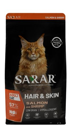 Sarar Hypoallergenic Hair & Skin Dry Food with Salmon & Shrimp for Adult Cats 2KG