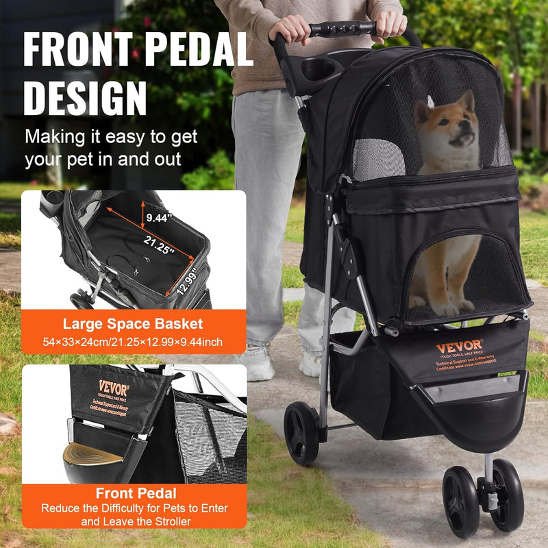 Casual Pet Stroller with a Removable Cup Holder with Weight Capacity 15KG