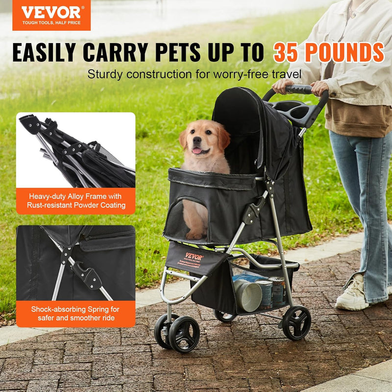 Casual Pet Stroller with a Removable Cup Holder with Weight Capacity 15KG