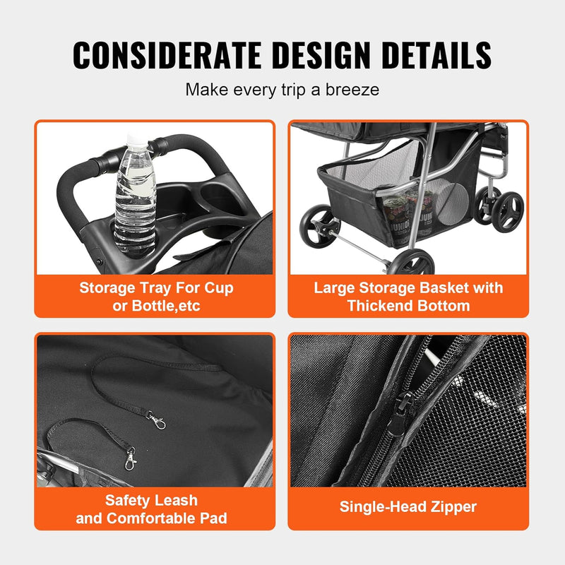 Casual Pet Stroller with a Removable Cup Holder with Weight Capacity 15KG