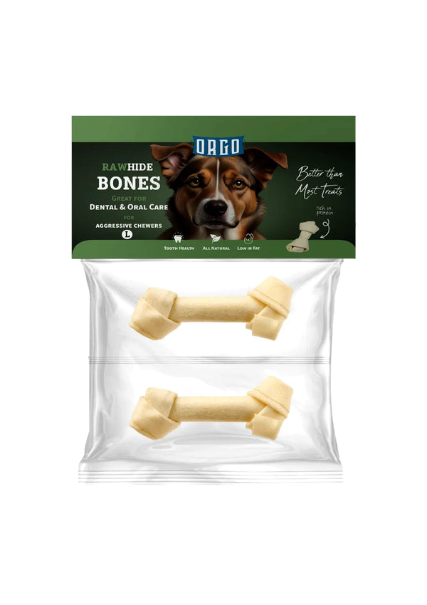 Orgo Rawhide Bones For Dog Dental Oral Care 2 PC L