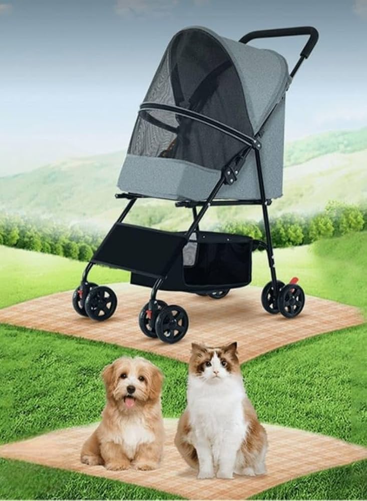 Foldable Stroller Swivel Cart for Cats and Dogs with Weight Capacity 10/12KG