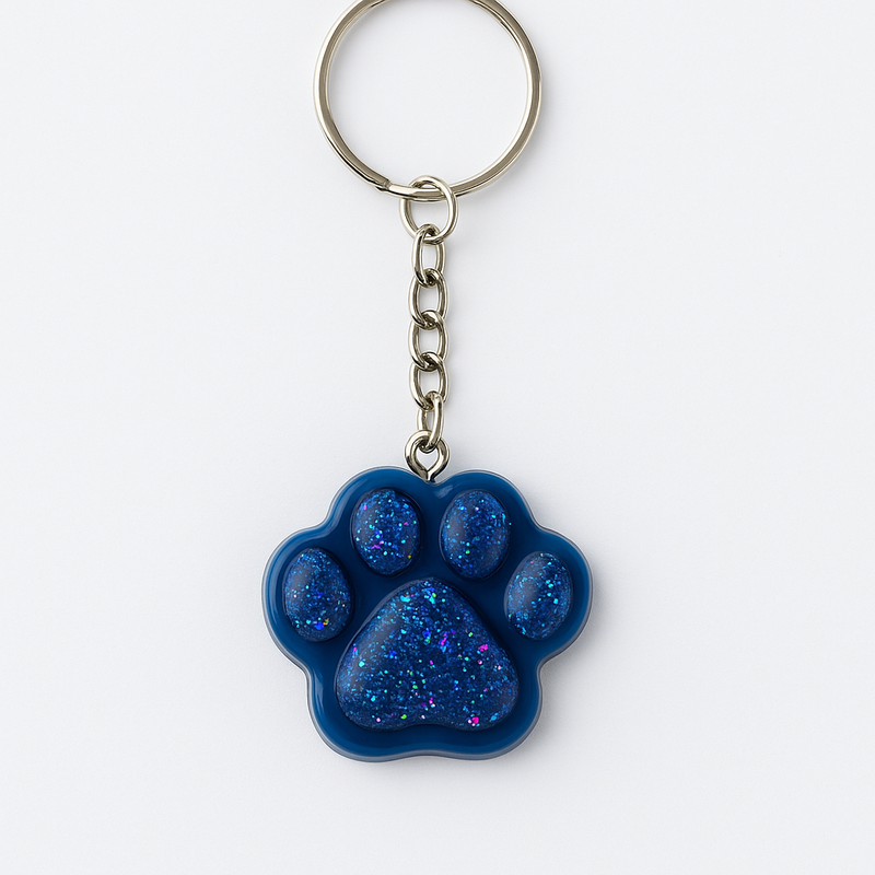 Blue Glitter Paw Keychain – Stylish Accessory for Pet Parents
