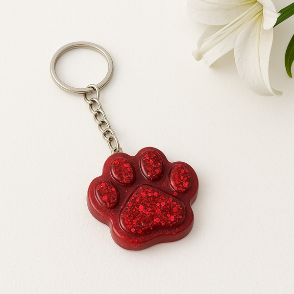 Red Glitter Paw Keychain – Stylish Accessory for Pet Parents