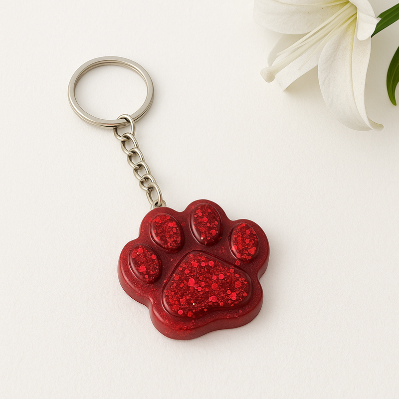 Red Glitter Paw Keychain – Stylish Accessory for Pet Parents