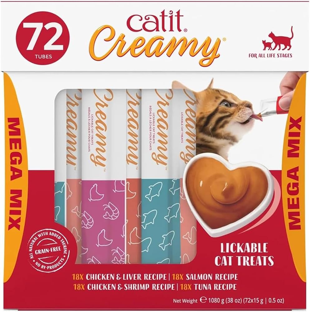 Catit Creamy Lickable Treats, Mega Mix of 72 x 15g Tubes