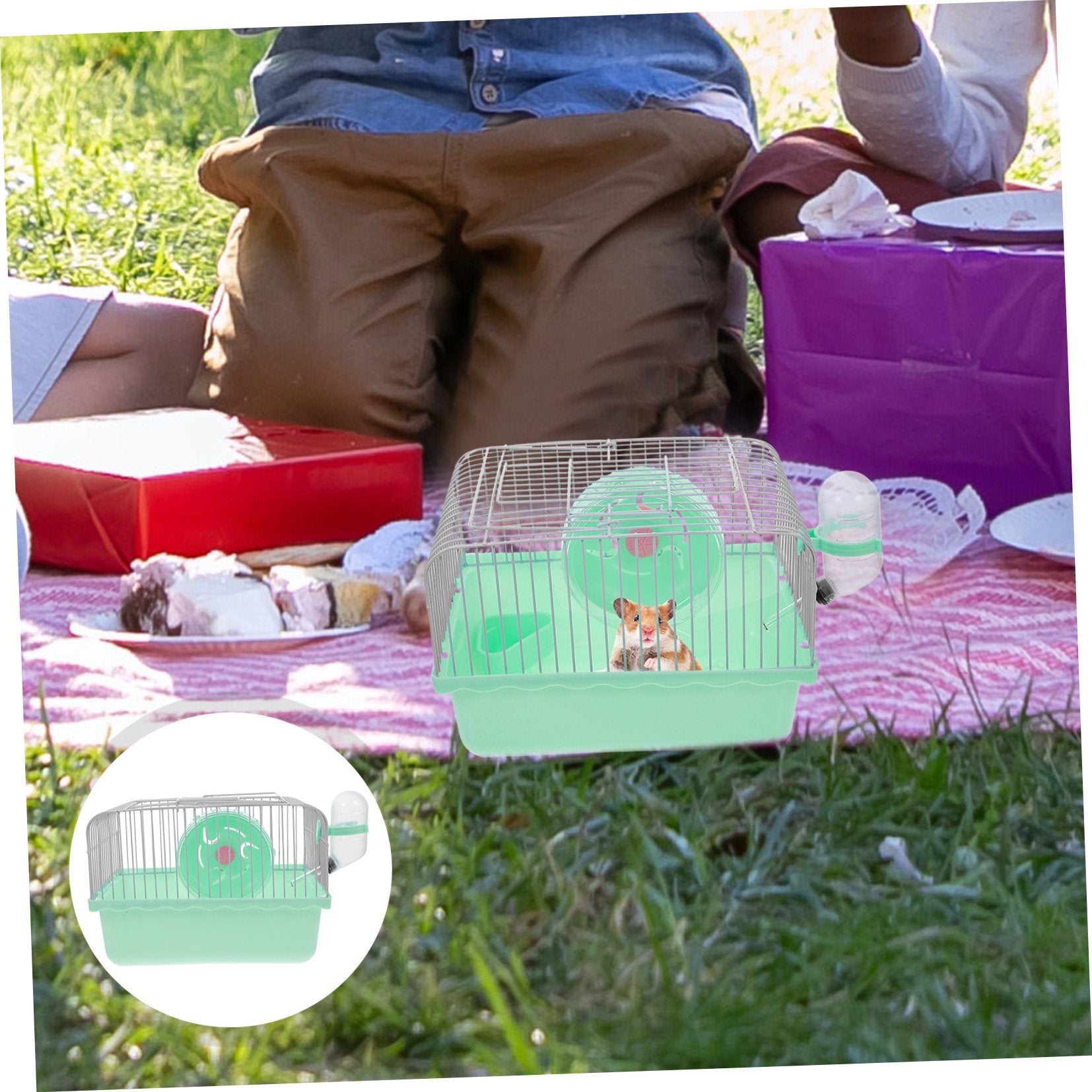 Green Portable Cage for Small Animals, suitable for Hamsters and Chinchillas