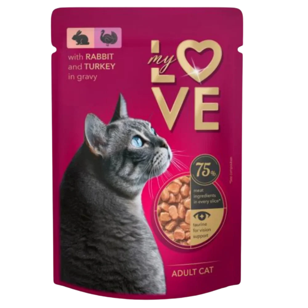 My Love Wet Food For Adult Cat With Rabbit & Turkey In Gravy 85g