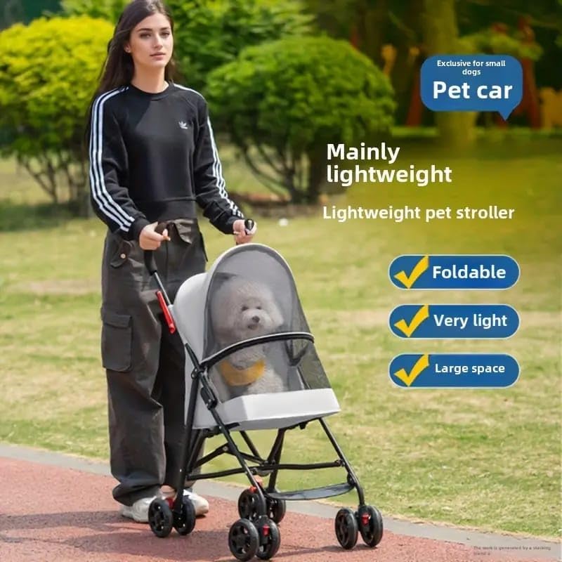 Foldable Stroller Swivel Cart for Cats and Dogs with Weight Capacity 10/12KG