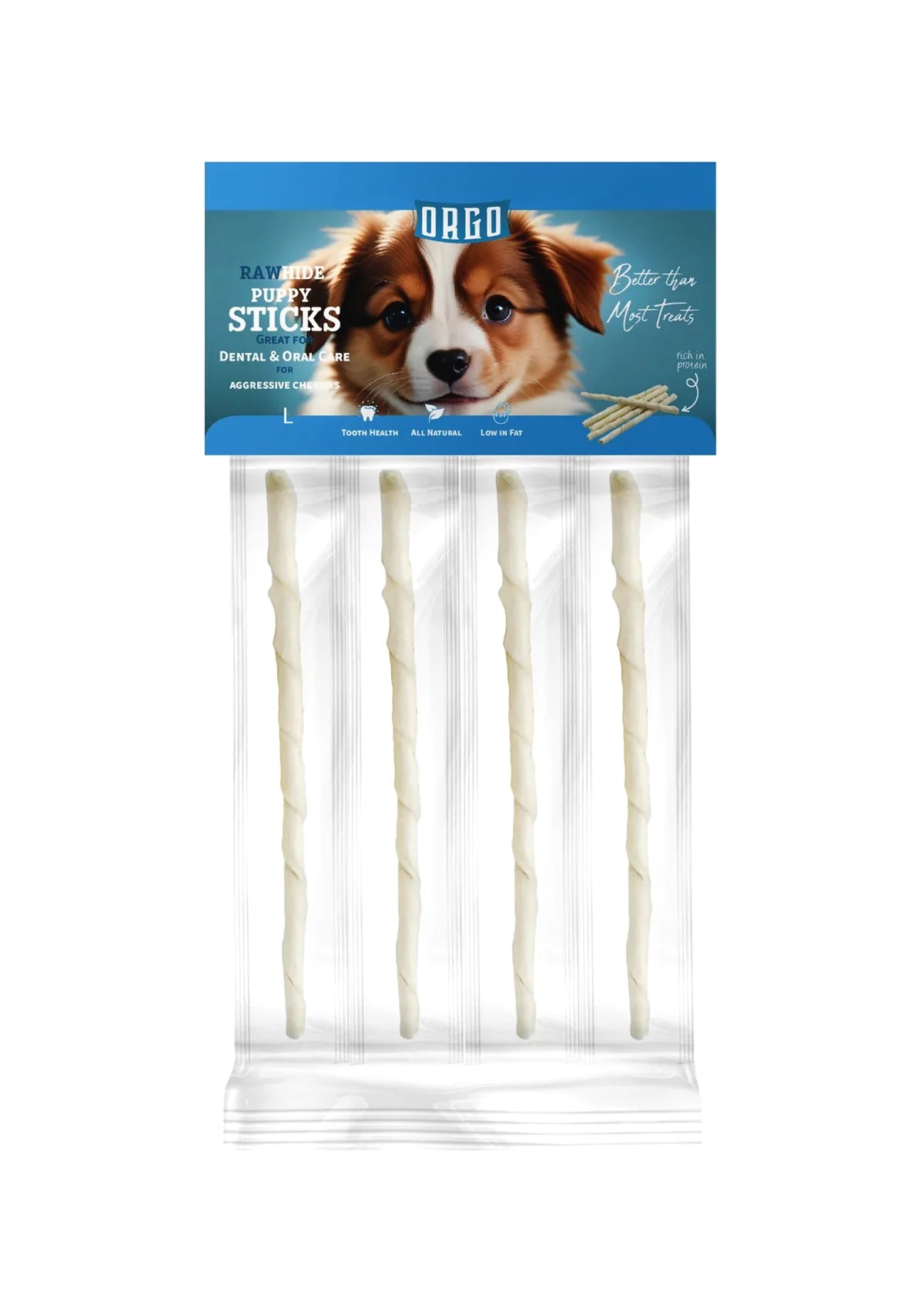 Orgo Rawhide Sticks For Dog Puppy Dental Oral Care 4 PC L