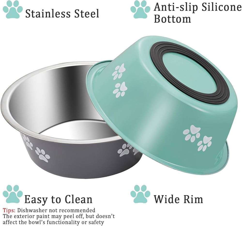 2 Pack Stainless Steel Dog Bowls Dog Food & Water Bowls with Non Slip Bottom, Metal Pet Feeding Bowls for Medium & Large Dogs 1560ml