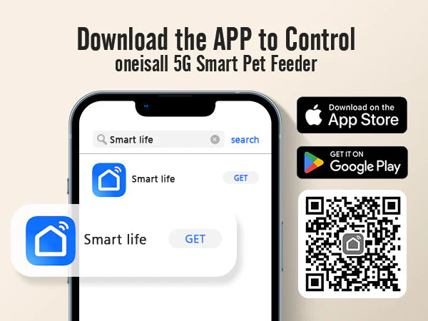 Oneisall 5L Automatic Cat Feeder for Two Cats with APP Control & 5G Wi-Fi