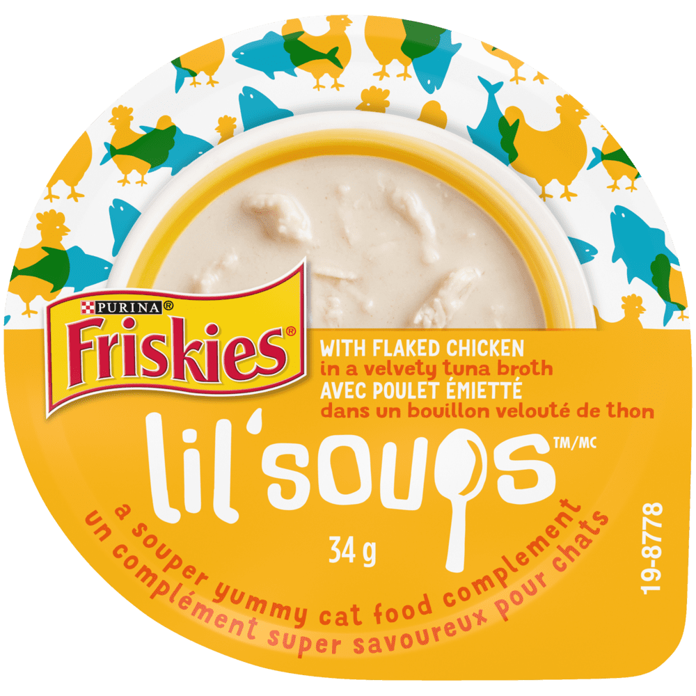 Friskies® Lil’ Soups™ With Flaked Chicken in a Velvety Tuna Broth