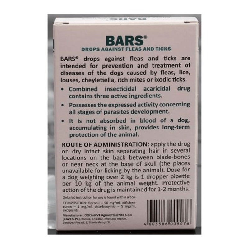 Bars Drops Against Fleas And Ticks For Dogs - 1 Dropper Pipette - PetYard