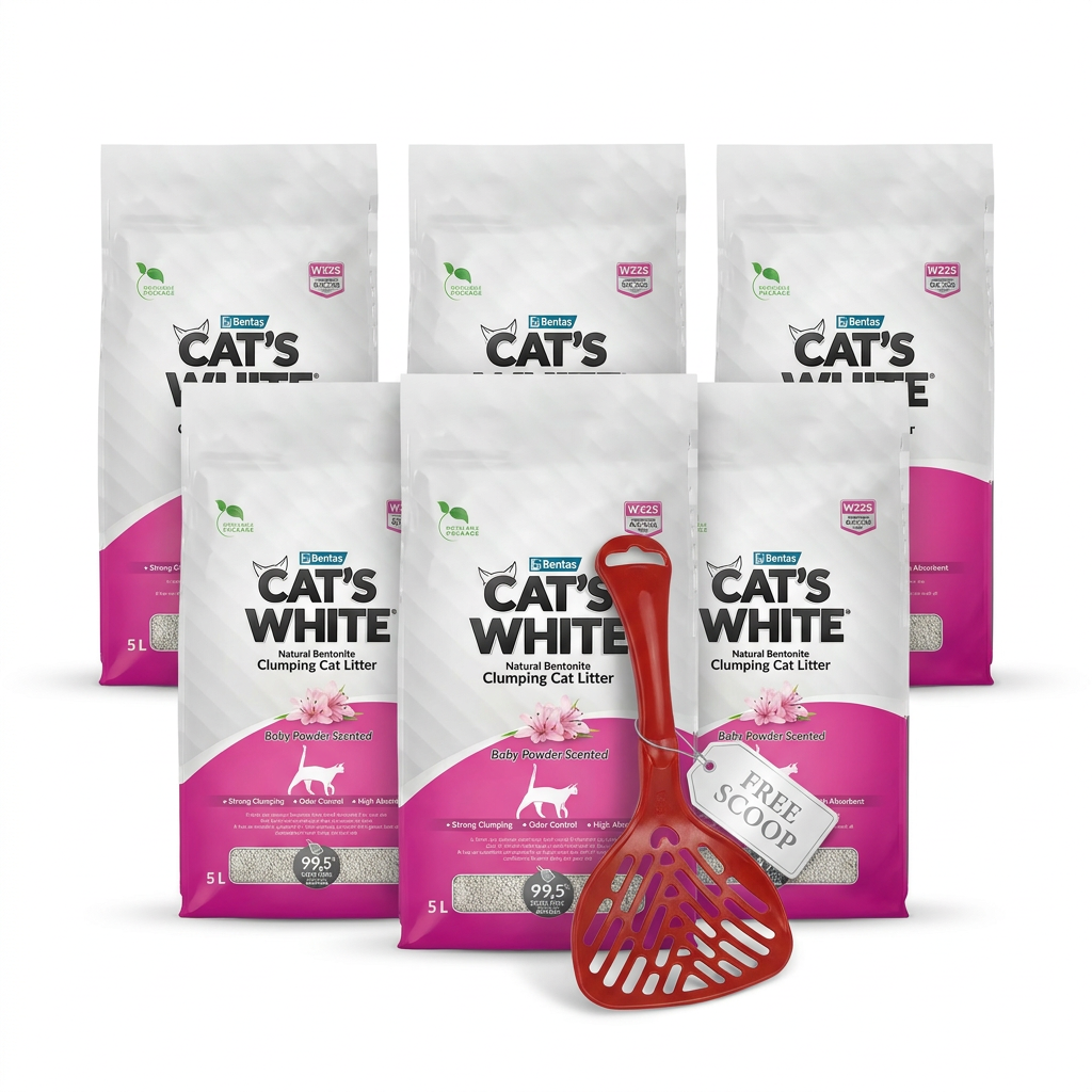 Cat's White Baby Powder Scented Cat Litter – 6-Pack Stock-Up Bundle with Free Litter Scoop