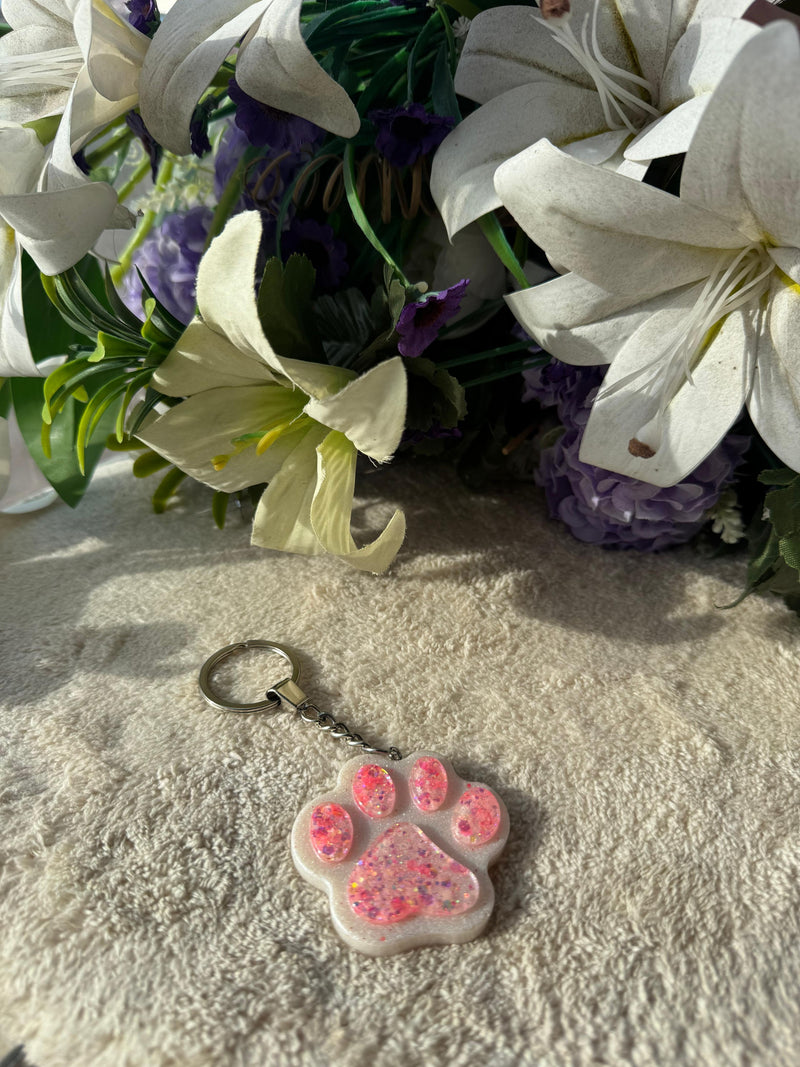 Pink & White Glitter Paw Keychain – Stylish Accessory for Pet Parents