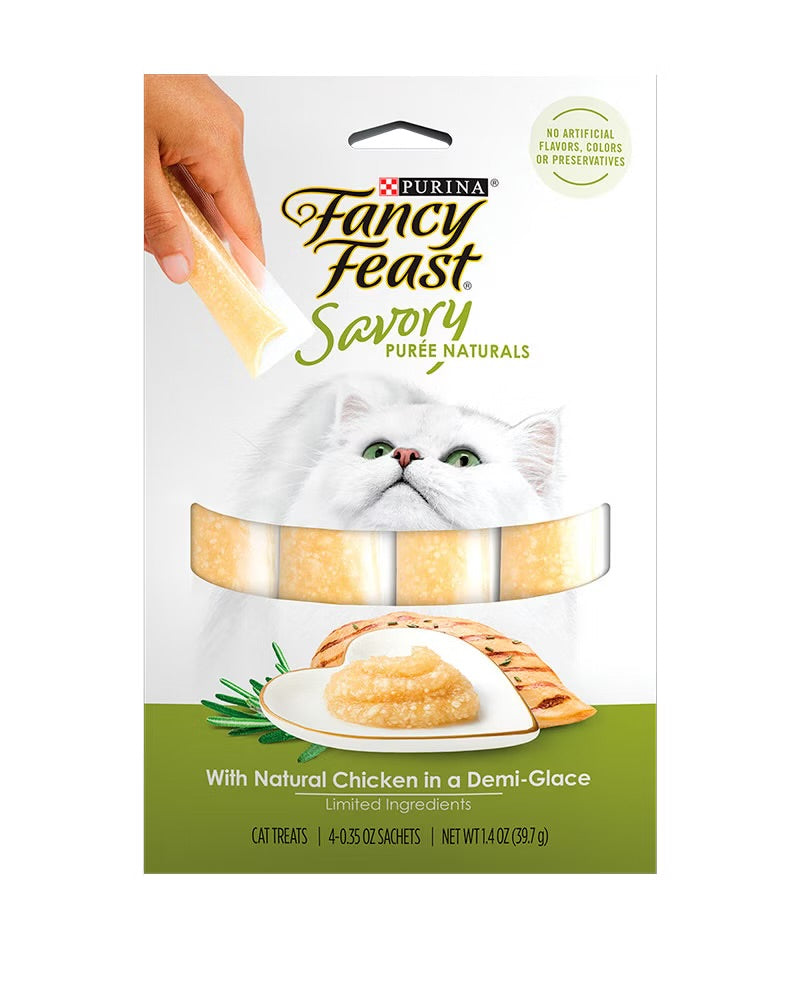 Fancy Feast Savory Purée Naturals With Natural Chicken In A Demi-Glace Cat Treats 4x10G