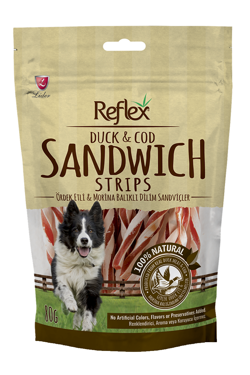 Reflex Duck & Cod Sandwich Strips Dog Treats 80G