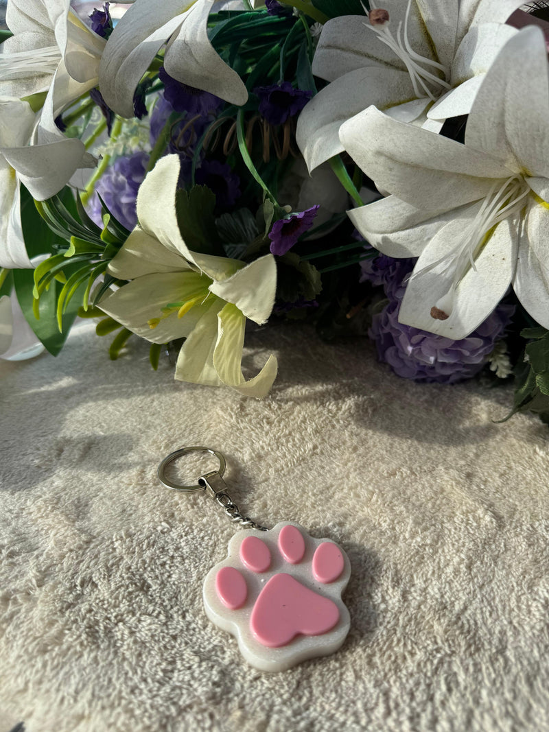 Pink & White Paw Keychain – Stylish Accessory for Pet Parents