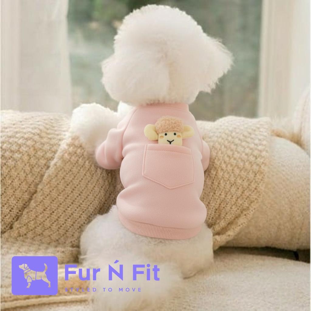 Soft Pink Pet Sweatshirt with Cute Plush Toy Pocket