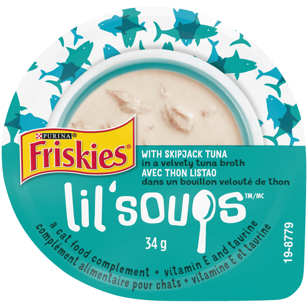 Friskies® Lil’ Soups™ with Skipjack Tuna in a Velvety Tuna Broth