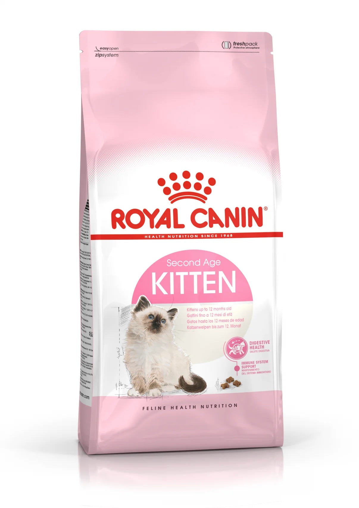 •	Royal Canin Kitten Dry Food 2kg front packaging
	•	عند وجود صورة للحبيبات: Royal Canin Kitten kibble texture close-up
