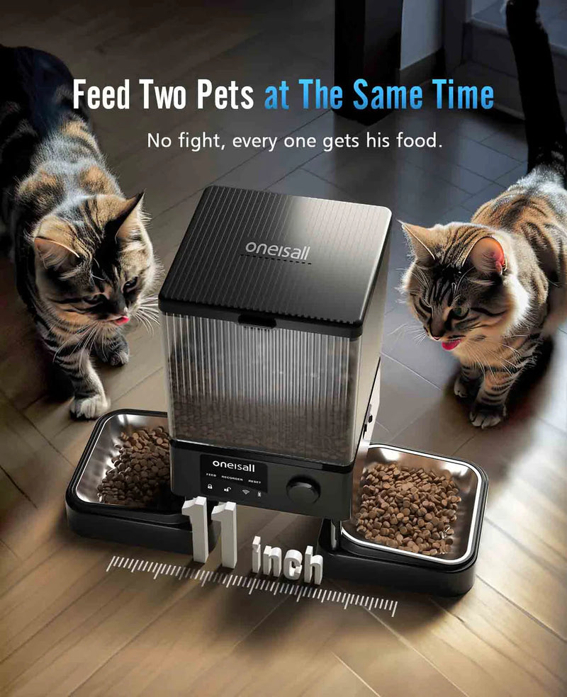 Oneisall 5L Automatic Cat Feeder for Two Cats with APP Control & 5G Wi-Fi