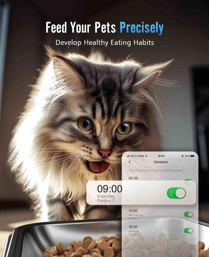 Oneisall 5L Automatic Cat Feeder for Two Cats with APP Control & 5G Wi-Fi