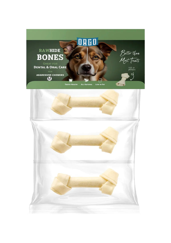 Orgo Rawhide Bones For Dog Dental Oral Care 3 PC M