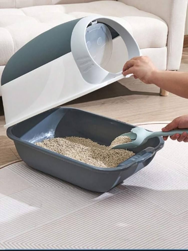 Cat Litter Box Closed Toilet Box with Groove Litter Box Closed for Cats Modern and Distinctive