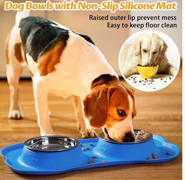 Pet Bowls with Non-Slip Silicone Mat