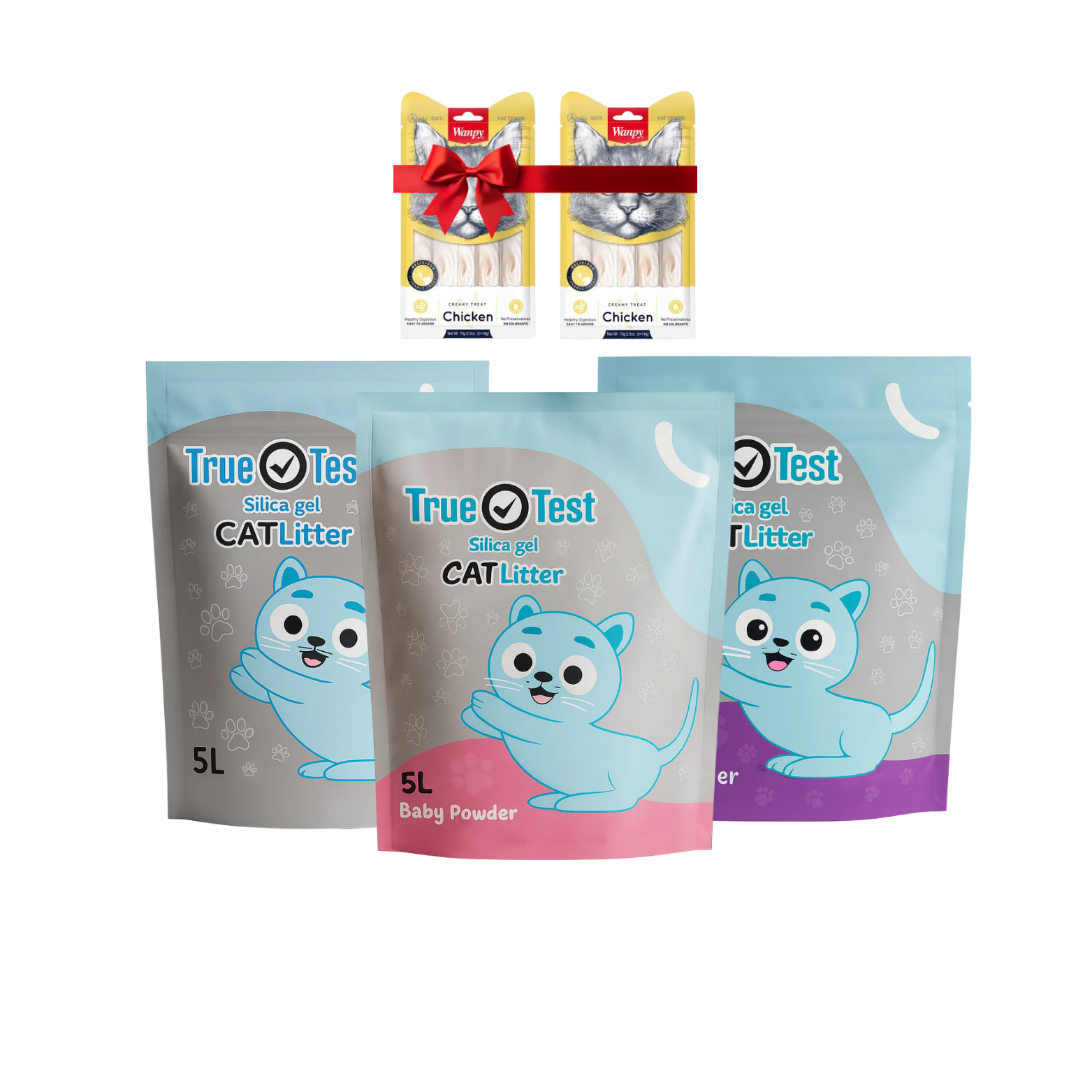 True Test 5L Crystal Cat Litter Bundle – 3 Scents + 2 Wanpy Chicken Treats