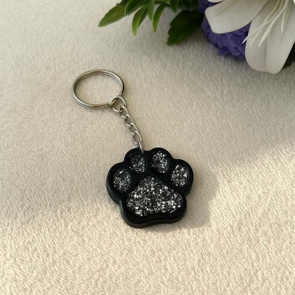 Black Glitter Paw Keychain – Stylish Accessory for Pet Parents
