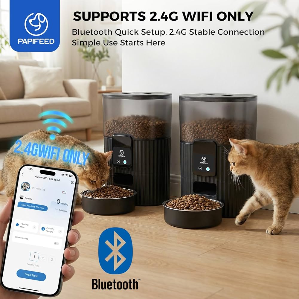 PAPIFEED Automatic Cat Feeder with App, 2.4G WiFi Cat Food Dispenser, 3L Slow Feeder