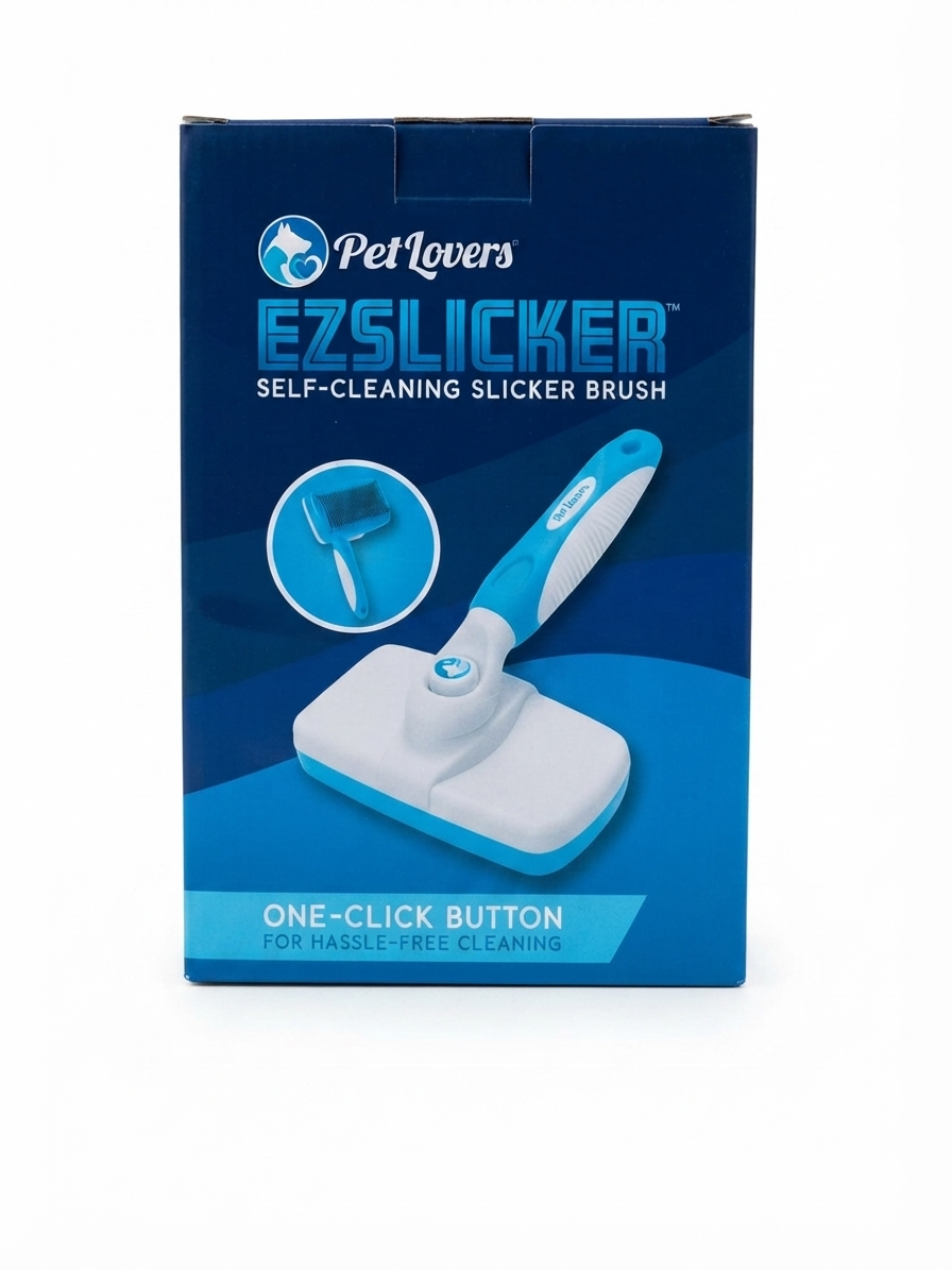Pet Lovers EZSLICKER Grooming Brush with One-Click Hair Removal Button - For Dogs & Cats